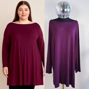 Eileen Fisher Boat Neck Long Sleeve Jersey Dress, Size L, Purple